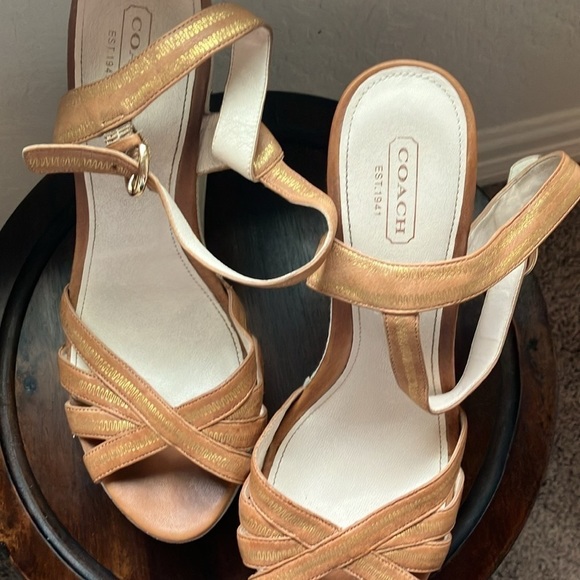Coach: Caroline (Q632) Strappy Wedges BEACH theme- leather straps- 9B - Picture 11 of 16